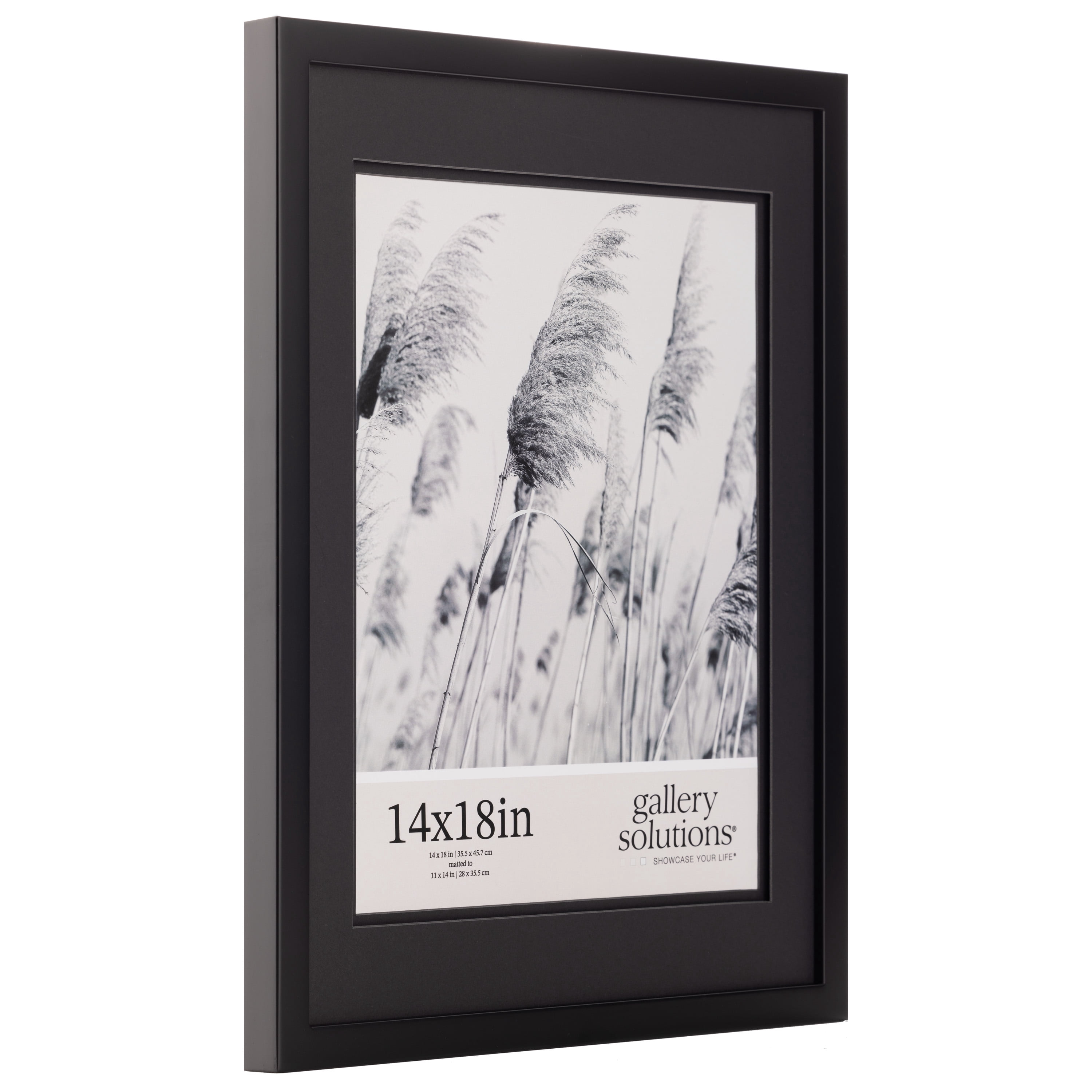 Gallery Solutions 14"x18" Wood Wall Frame Matted for 11"x14" Photos, Rectangular Wall Mount, Black