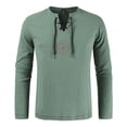 thumbnail image 2 of Mens Linen Shirt Long Sleeve Casual Button Down Top Loose Fit Breathable Summer Beach Henley Tunic Tee for Men Lightweight Green 4XL, 2 of 7