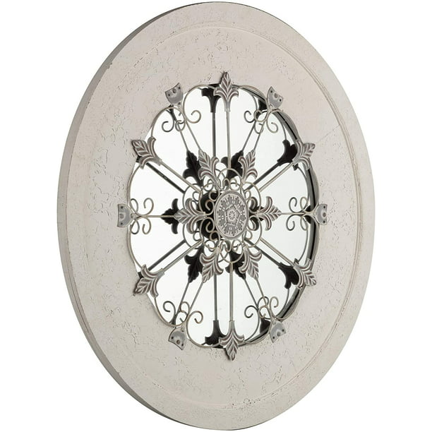 Patton Wall Decor 32 Inch Rustic White, Round Cut Out Mirrors