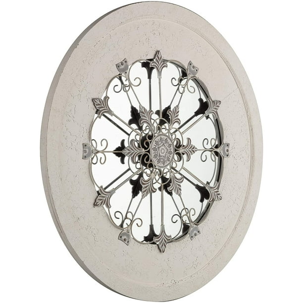 Patton Wall Decor 32 Inch Rustic White Wash Wood And Metal Round Cut Mounted Mirrors Com Patton Wall Decor 32 Inch Rustic White, Round Cut Out Mirrors