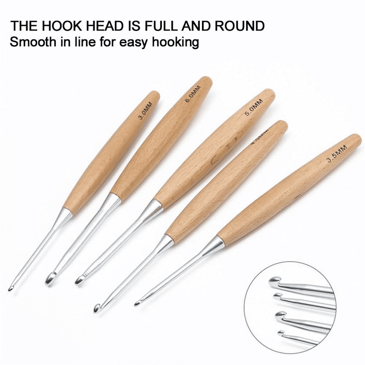 11Pcs Crochet Hooks 3.0mm-12mm, Crochet Hooks with Wooden Handle, Single Crocheting Knitting Hooks, Crochet Needles