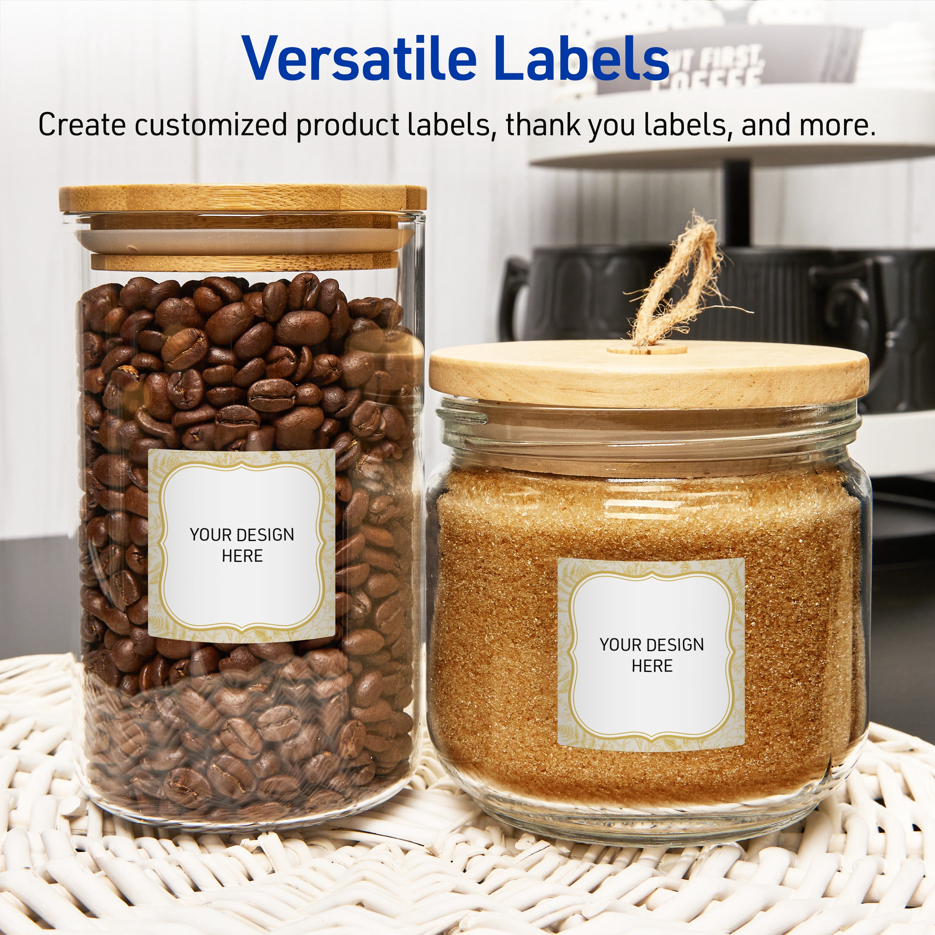 Avery Labels, 3" x 3", Matte White, Flourished Metallic Gold Florals