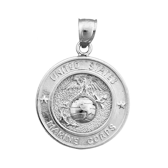 Rhodium Plated 925 Sterling Silver US Marine Corps Medallion Pendant