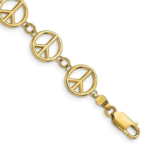 Auriga Fine Jewelry 14K Yellow Gold Peace Sign Bracelet 7.5 inch for Women