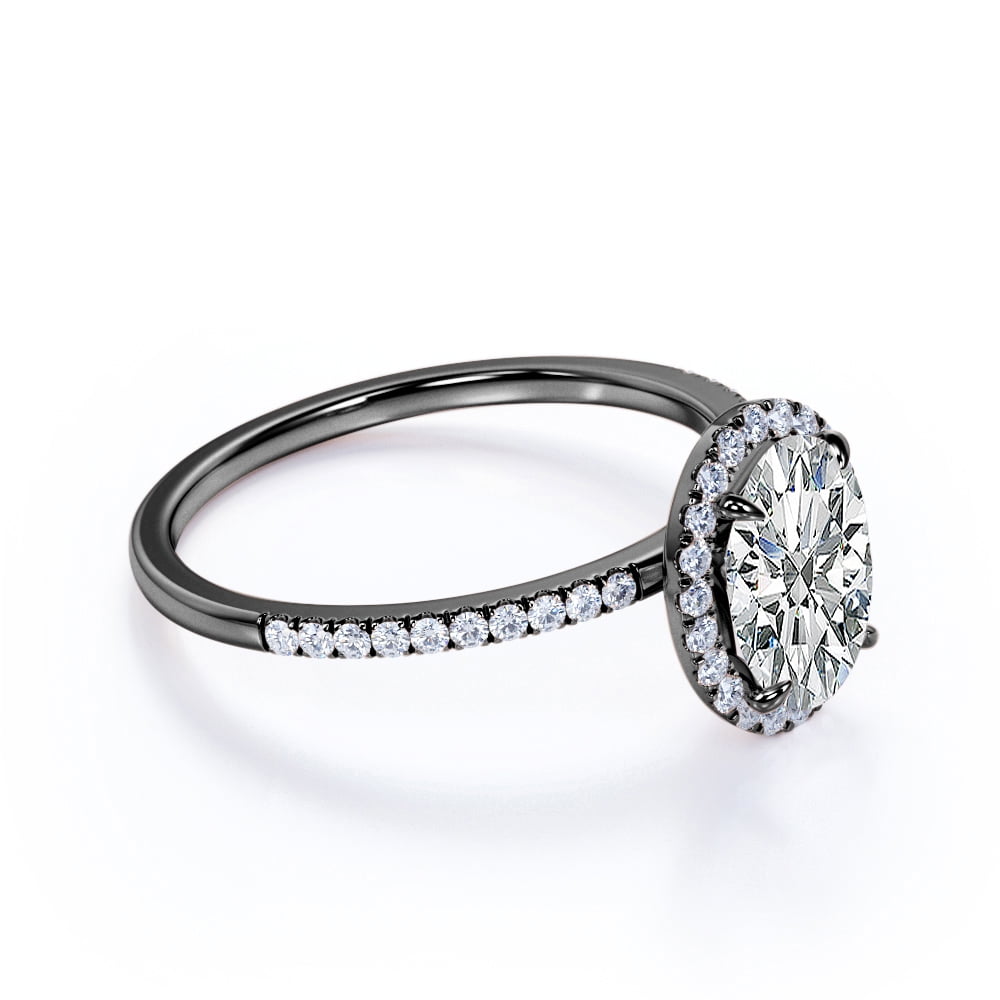 JeenMata 1.5 Carat Oval Cut Moissanite Engagement Ring - Bridal Set - Halo Ring - Handmade Ring - 18k Black Gold Plating for Women