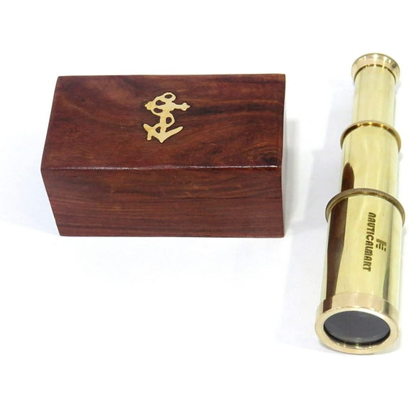 Brass Nautical Telescope 6" with Rosewood Box - Pirate Navigation Captain Spyglass Handheld Telescope