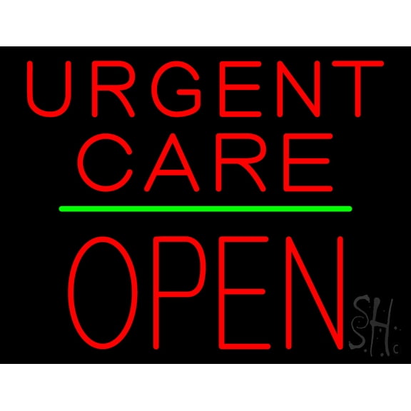 Urgent Care Block Open Green Line LED Neon Sign 15 x 19 - inches, Black Square Cut Acrylic Backing, with Dimmer - Bright and Premium built indoor LED Neon Sign for Defence Force.