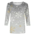 thumbnail image 4 of Bcresic Xmas Snowflake 3/4 Sleeve Shirts for Christmas Womens Casual Crewneck Tunic Tops Classic Basic Tees Cute Christmas Printed T-Shirts Loose Comfy Blouse Pullover Top,01C_Gray,Large, 4 of 5