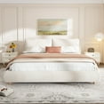 thumbnail image 1 of Lit Rembourré Moderne Minimaliste, Très Grand Lit, avec Tête de Lit Rembourrée, Recouvert de Tissu à Poil Bouclé, Sans Espace de Rangement, Matelas Non Inclus, Beige, 1 of 15