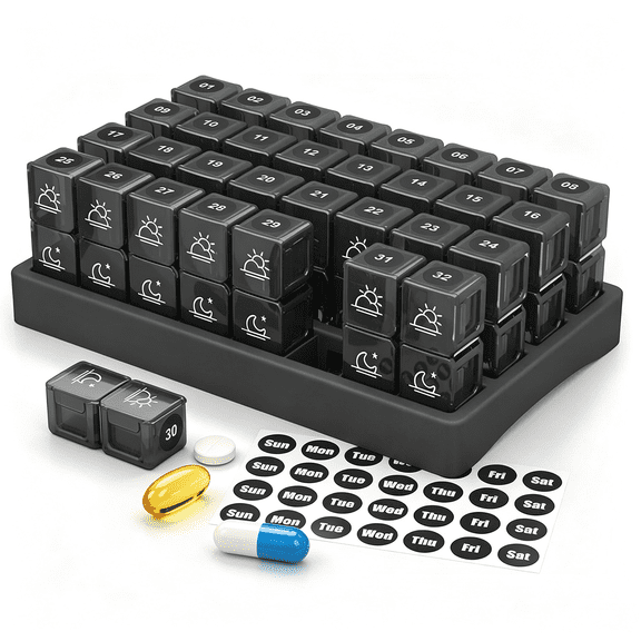 64 Compartments Monthly Pill Organizer 2 Times a Day, AM PM Pill Box, Large Detachable Daily Pill Case, BPA Free Moisture Proof Medicine Container for Vitamins Supplements Medication