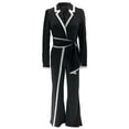 thumbnail image 4 of Wrap Front Jumpsuits for Women Contrast Paneled Long Sleeve Notched Collar Jumpsuit (Black M), 4 of 6