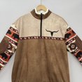 thumbnail image 4 of Men's Western Wool Jacket Denim Bull Head Print Pullover 1/4 Zipper Stand Collar Long Sleeve Sweatshirt,L,brown, 4 of 6