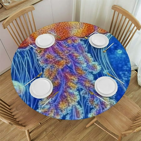 

Autua Jellyfish Corals Round Tablecloth Waterproof Fabric Stain Resistant Ideal for Indoor Outdoor Restaurant Wedding Party Decorations Multiple Sizes Available 42 -46