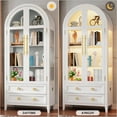 thumbnail image 6 of Vlsrka 71 Inch Arched Curio Cabinet, 4-Tier Display Cabinet and 2 Drawers, Tall Bookcase with 3 Color Lights, Display Case with Glass Doors, Kitchen Pantry, White, 6 of 9