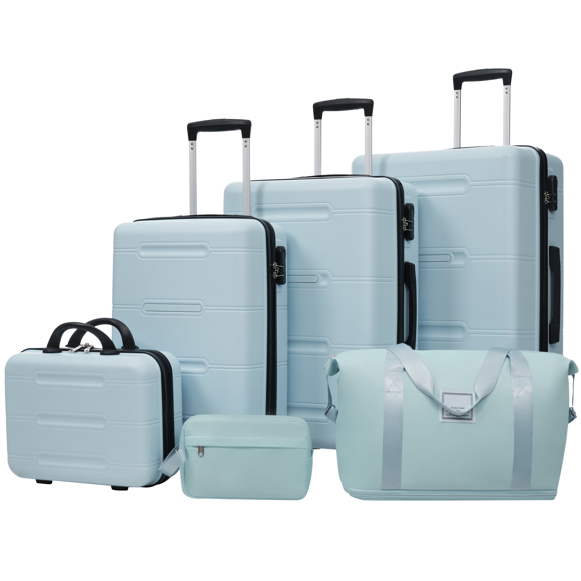 Euroco 6 Piece Luggage Sets,Lightweight Hardshell Suitcase set with Spinner Wheels,Handle Password Lock,Cosmetic Case & 2 Travel Duffel Bags,Large Suitcase Set for Family(14/20/24/28 inch),Light Blue