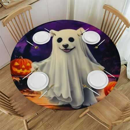 

Patifu Ghost Dog Halloween Round Tablecloth 100% Polyester Waterproof Fabric Stain Resistant Ideal for Indoor Outdoor Dining Wedding Party Decor 38 -42