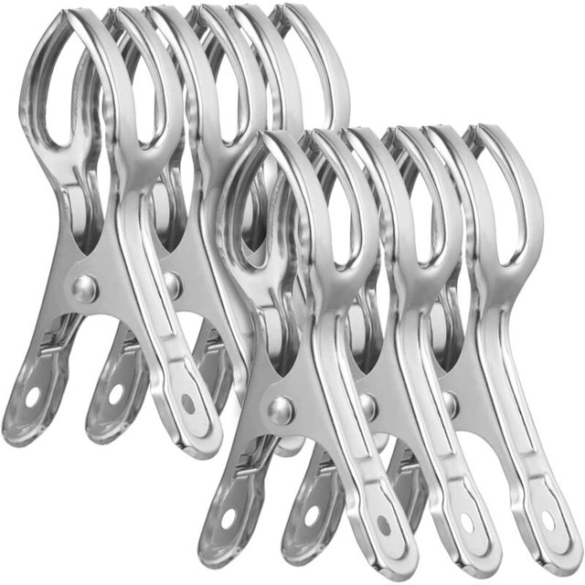 6 pinzas grandes de acero inoxidable para ropa, pinzas para toallas de playa, para edredones, sábanas de baño JAMW Sencillez