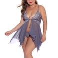 thumbnail image 4 of Lovskoo 2024 Lingerie Babydoll Lace Nightgown For Women Festival Front Closure V-Neck Mesh Sleepwear Lingerie Gray, 4 of 6