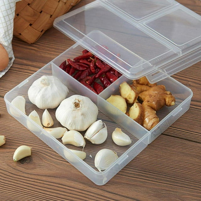 Fridge Food Storage Container- Reusable Fresh Produce Fruit Storage Organizer Plastic Produce Organizer Storage Bin with 3 compartments to Keep Fresh for Storing Fish Meat Vegetables