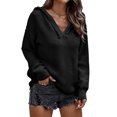 thumbnail image 1 of Blusa elegante con capucha, escote en V, mangas largas acanaladas, ropa informal elegante para mujer, color negro, talla M, 1 of 5