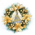 thumbnail image 4 of Puwuzcl Gold Christmas Wreath - 11.81in Festive Door Wreath with Poinsettias, Bows & “Merry Christmas” Accent for Indoor/Outdoor Holiday Decor, 4 of 5