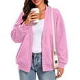 thumbnail image 6 of XPMWRP Women's Oversized Open Front Fleece Cardigan, V-Neck Long Sleeve Coat with Pockets, Casual Lounge Outerwear Pink XL, 6 of 9