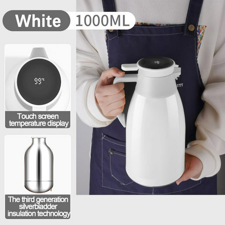 Immekey 34 OZ1LVacuum Thermos with Celsius Temperature Display Lid, 48 Hour Heat Retention,White, Size: 1.3 Large