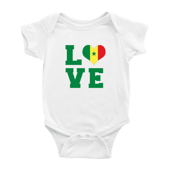Love Senegal Flag Heart Boy Girl Bodysuits (White, 3-6 Months)