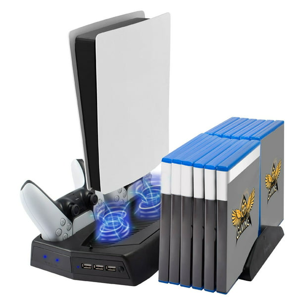 Unforeseen circumstances Rewind chant Vertical Stand for PS5 PlayStation Console Cooling Station with Fan,  DualSense Controller Charger Dock with 3 Charging USB Hub & 14 Game Holder  Slots Accessories - Walmart.com