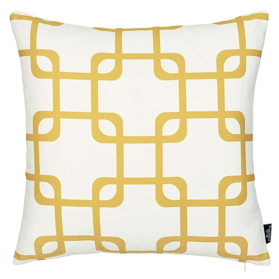 Yellow and White Grid Geometric Throw Pillow