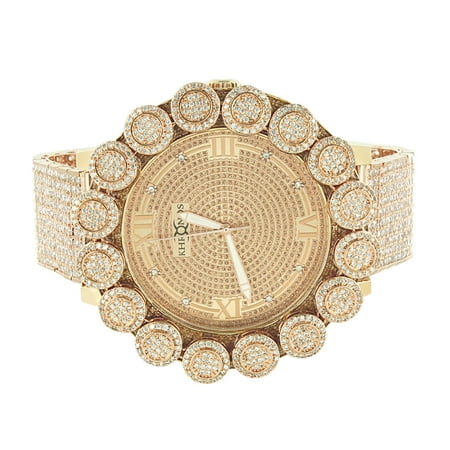 Custom Bezel - Rose Gold Finish Watch Genuine Diamond Dial Khronos Flower Custom Bezel Full Iced Out Hip Hop