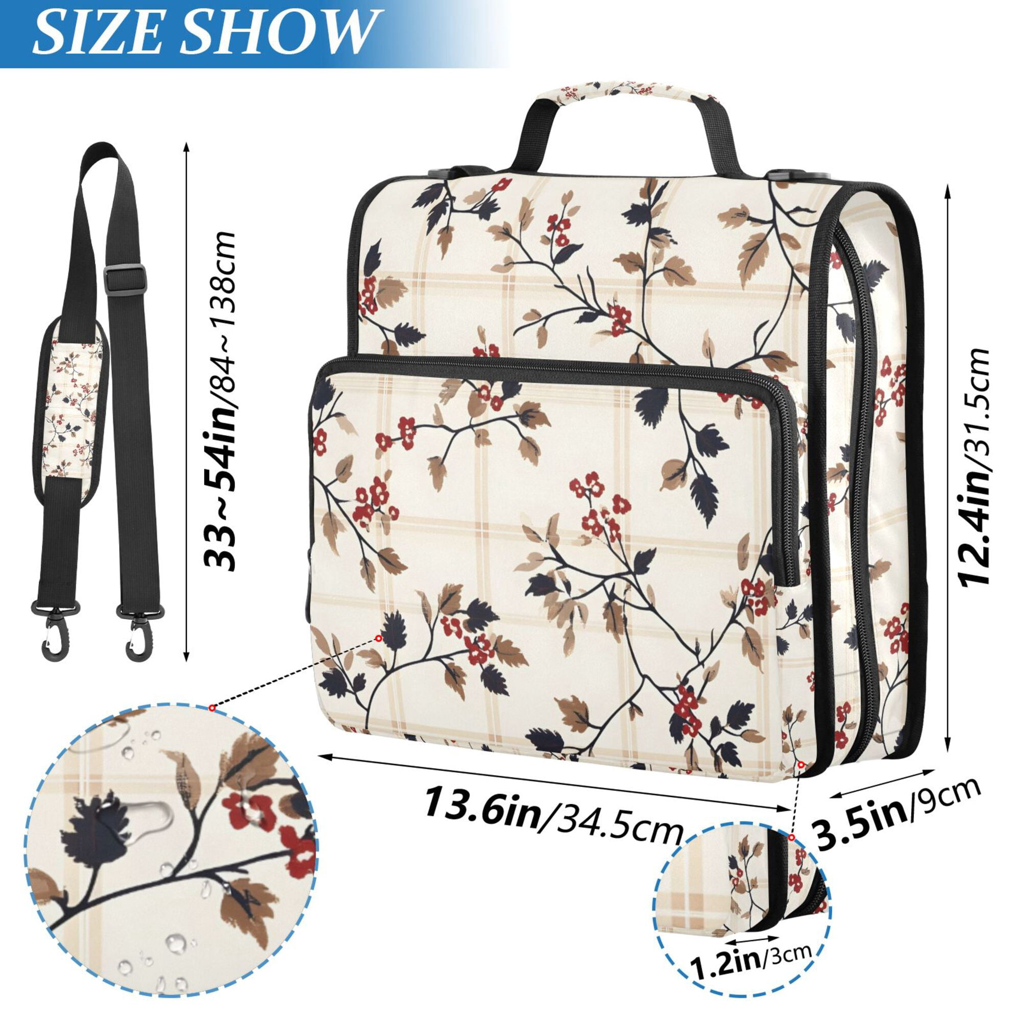 FORMRS Zipper Binder with Shoulder Strap 2-inch Ring 500 Sheet Capacity File Bag, Floral Plaid