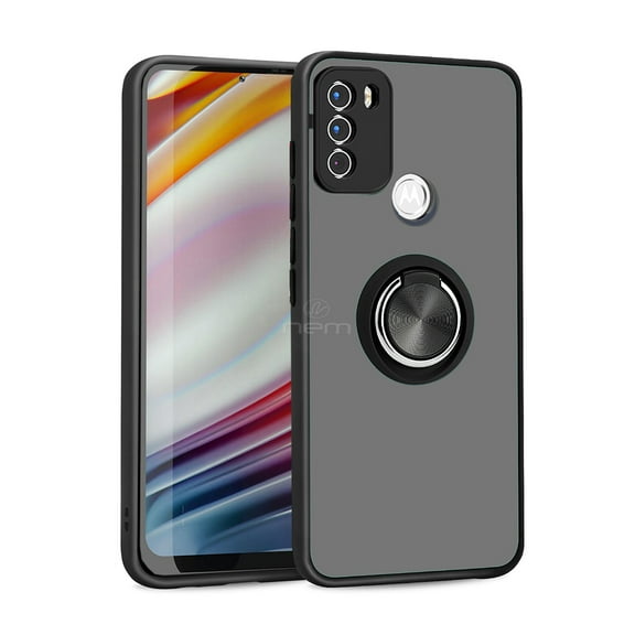 For Motorola Moto G60 / Moto G40 Fusion Clear with Ring Kickstand, Protective Shock -Absorbing Bumper Shockproof Phone Case Black