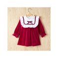 thumbnail image 2 of Toddler Baby Girls Fall Winter Dress Sweet Style Lace Collar Color Matching Bow Decoration Long Sleeve Princess Skirt, 2 of 8