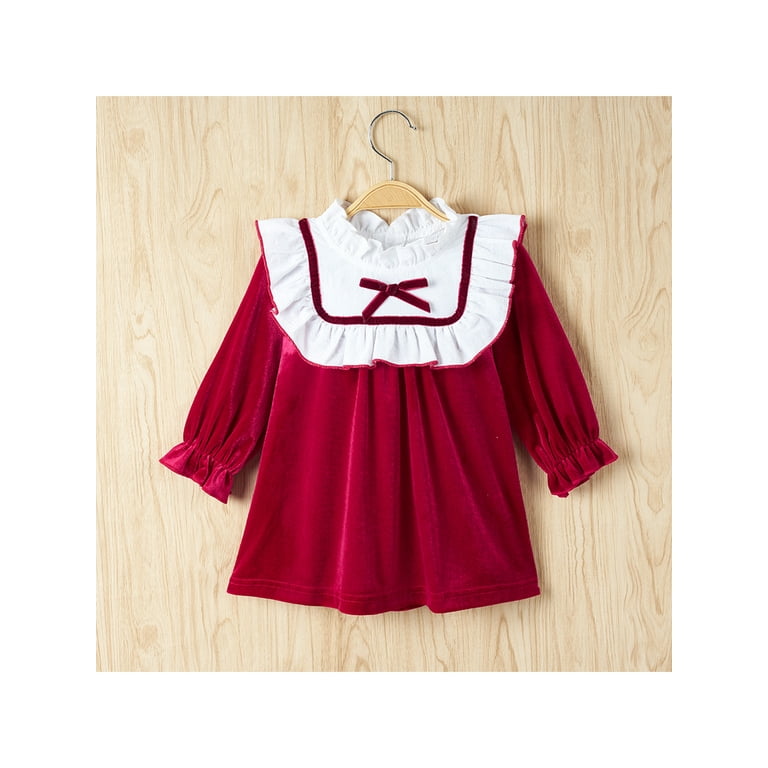 Girls red dress hot sale with white collar