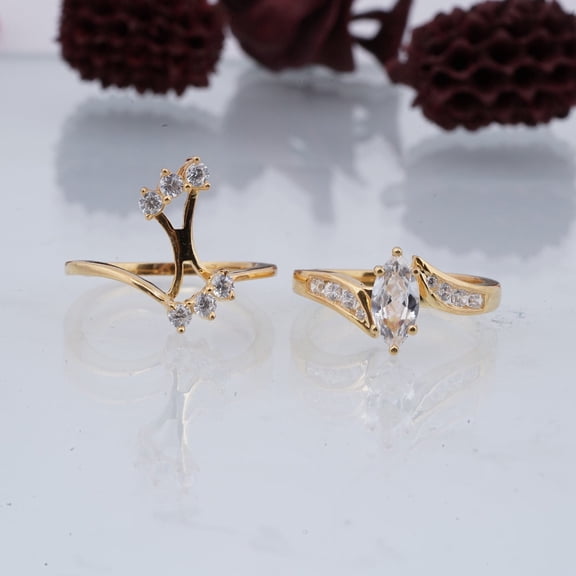 Silver & Stone Jewels Marquise Cut Cubic Zirconia Engagement Wedding Bridal Ring Set 14K Yellow Gold Finish