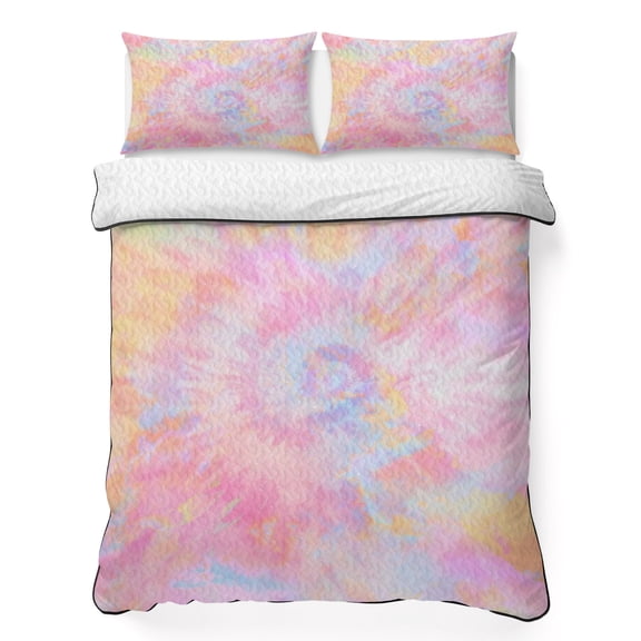 Twin Quilt Set 68''x86'', Rainbow Color Lightweight Summer Bedspread Coverlet Set with 2 Pillow Shams, Fantasy Colorful Ombre Swirl Breathable All Season Quilt Bedding for Dorm/Bedroom