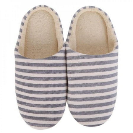 

Women s House Slippers Indoor Cozy Home Bedroom Shoes Comfy Winter Cute Stripped Warm Outdoor Shoes Unisex Soft Cotton Slippers with Anti-slip Suede Sole Size 6-9.5 Blue