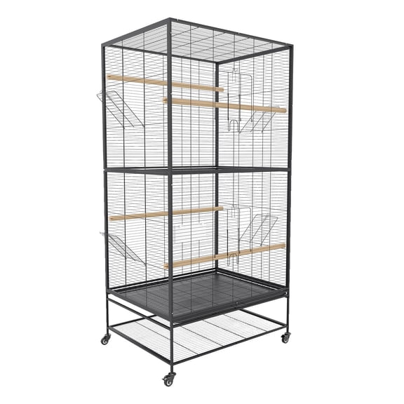 52 Inch Extra Large Metal Bird Cage with Rolling Stand – Spacious Flight Cage – Removable Tray, Feed Bowls, Storage Shelf