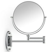 Miusco Extendable Magnifying Wall Mounted Makeup and Face Mirrors, Round, Chrome, 8 Inch