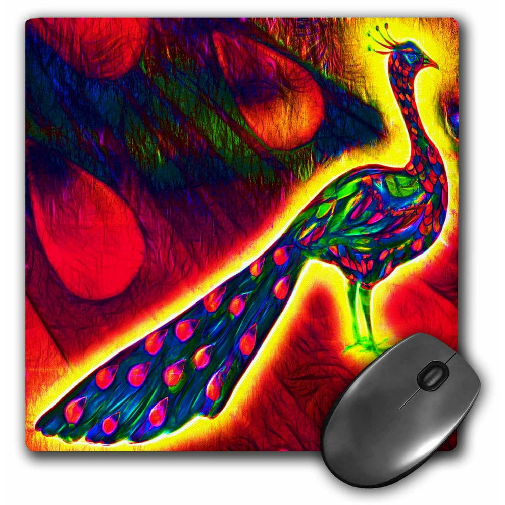 3dRose Funky Bright Colors Luminous Peacock Peafowl With Artsy Abstract ...