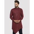 thumbnail image 1 of eloria Men's Traditional Maroon Cold-Shoulder Sleeves Asymmetric Kurta, 1 of 7