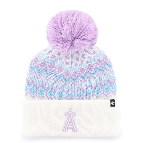 Girls Youth '47 White Los Angeles Angels Elsa Cuffed Knit Hat with Pom