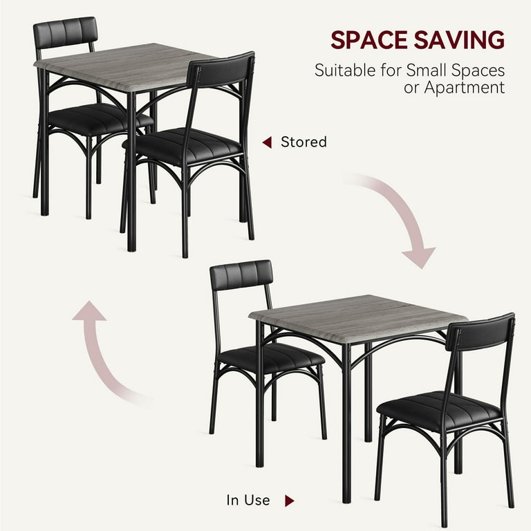 3-Piece Black Dining Table Set Cushioned Chairs Small Kitchen Table 29