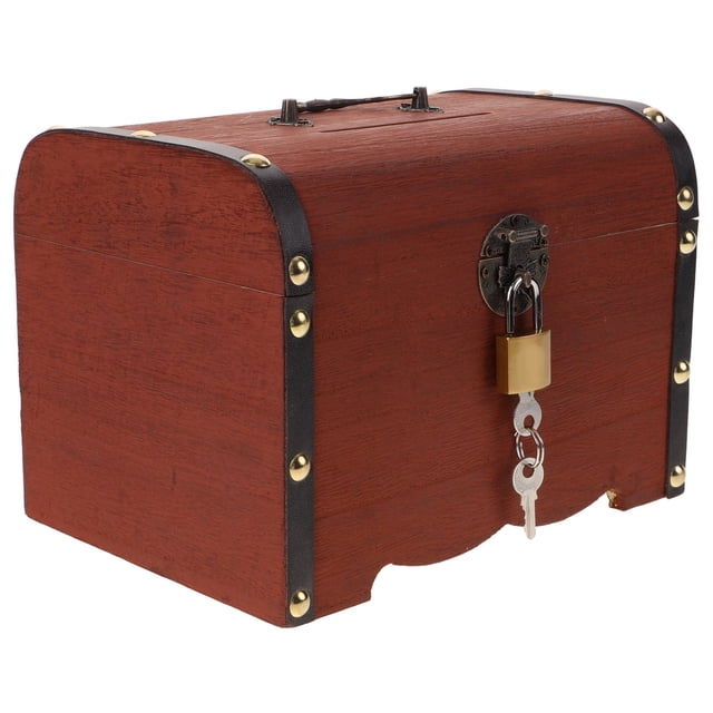 RUNROTOO Retro Wooden Money Box with Lock for Secure Coin Storage and Jewelry Organization in Brown Color