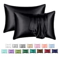 thumbnail image 1 of Funda de almohada MR&HM de satén de seda para cabello y piel, paquete de 2, color negro, 1 of 7