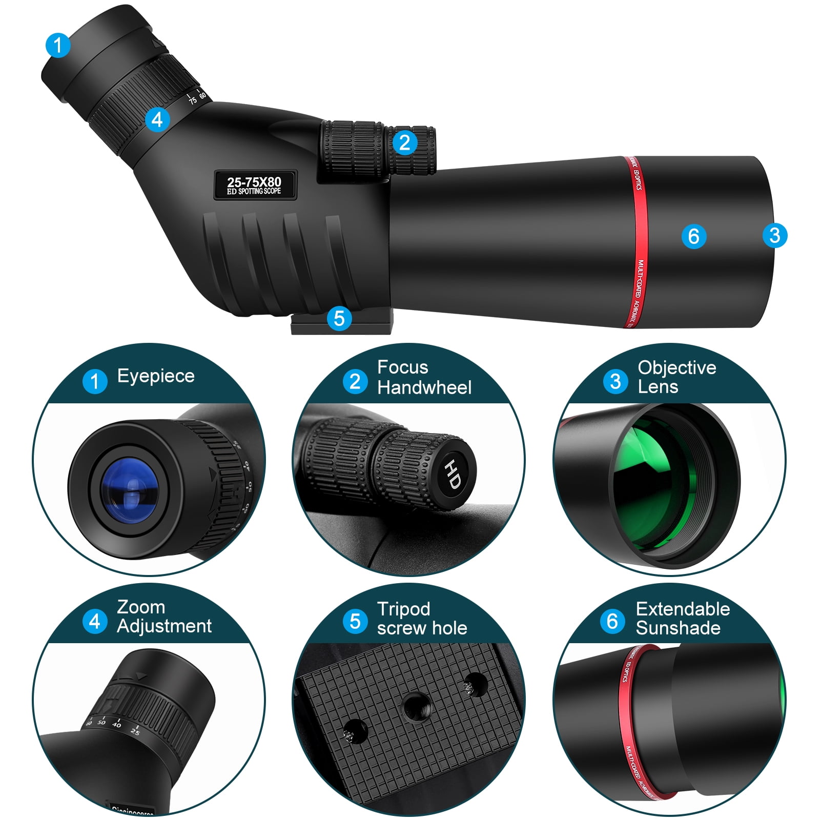 25-75x80 BAK4 Spotting Scope with Tripod, Carrying Bag 25-75x80 BAK4 Spotting Scope with Tripod, Carrying Bag