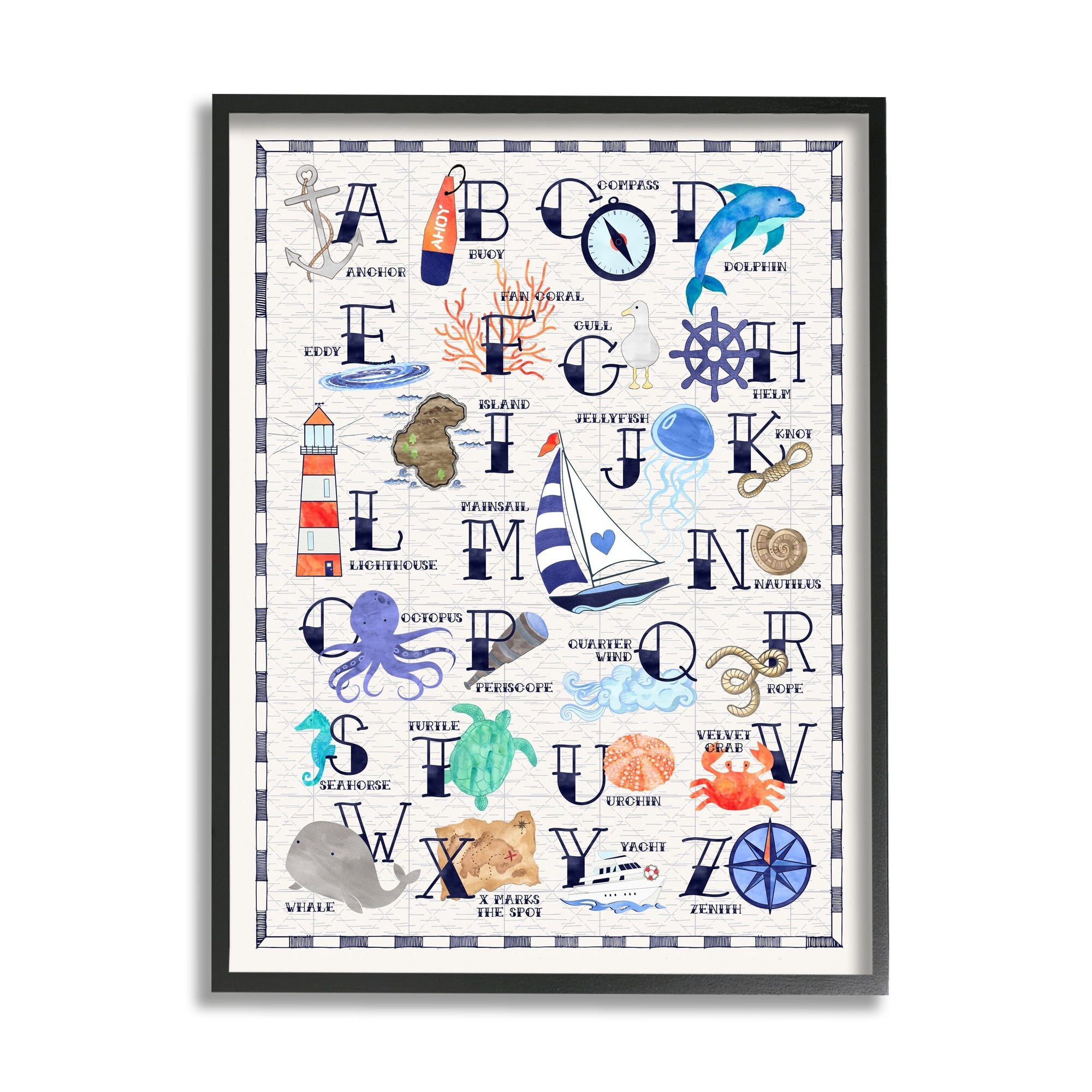 Stupell Industries Educational Maritime Sea Life Ocean Creatures Alphabet Chart , 16 x 20, Design by Erica Billups