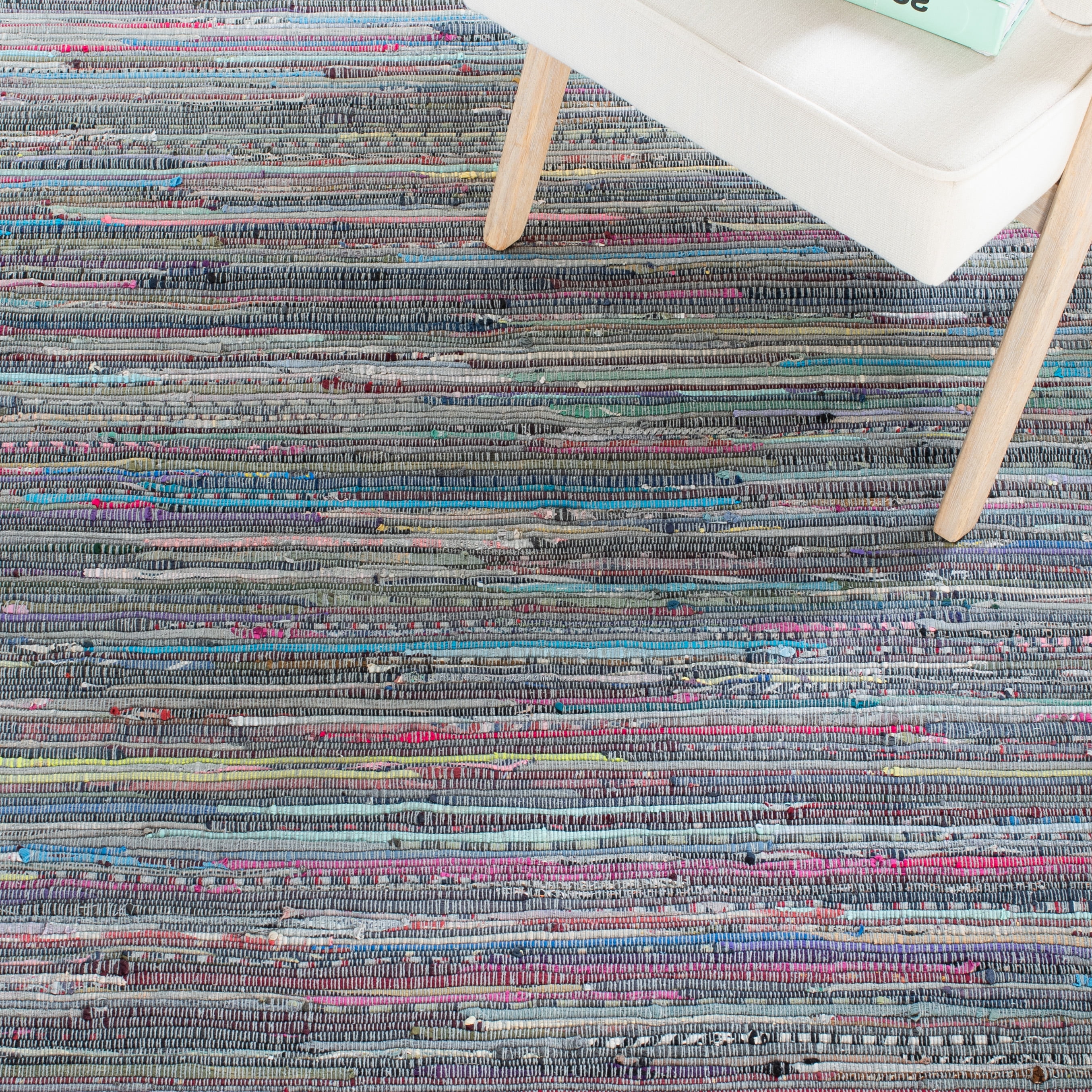 SAFAVIEH Rag Robynne Striped Cotton Runner Rug, Aqua/Multi, 2'3" x 9'