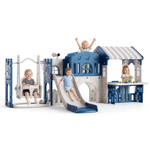 Toddler Slide & Swing Playset – 9-in-1 Playground with 65" Extra Long Slide, Activity Table & Bus Tunnel – Indoor & Outdoor Play – Multiple Colors